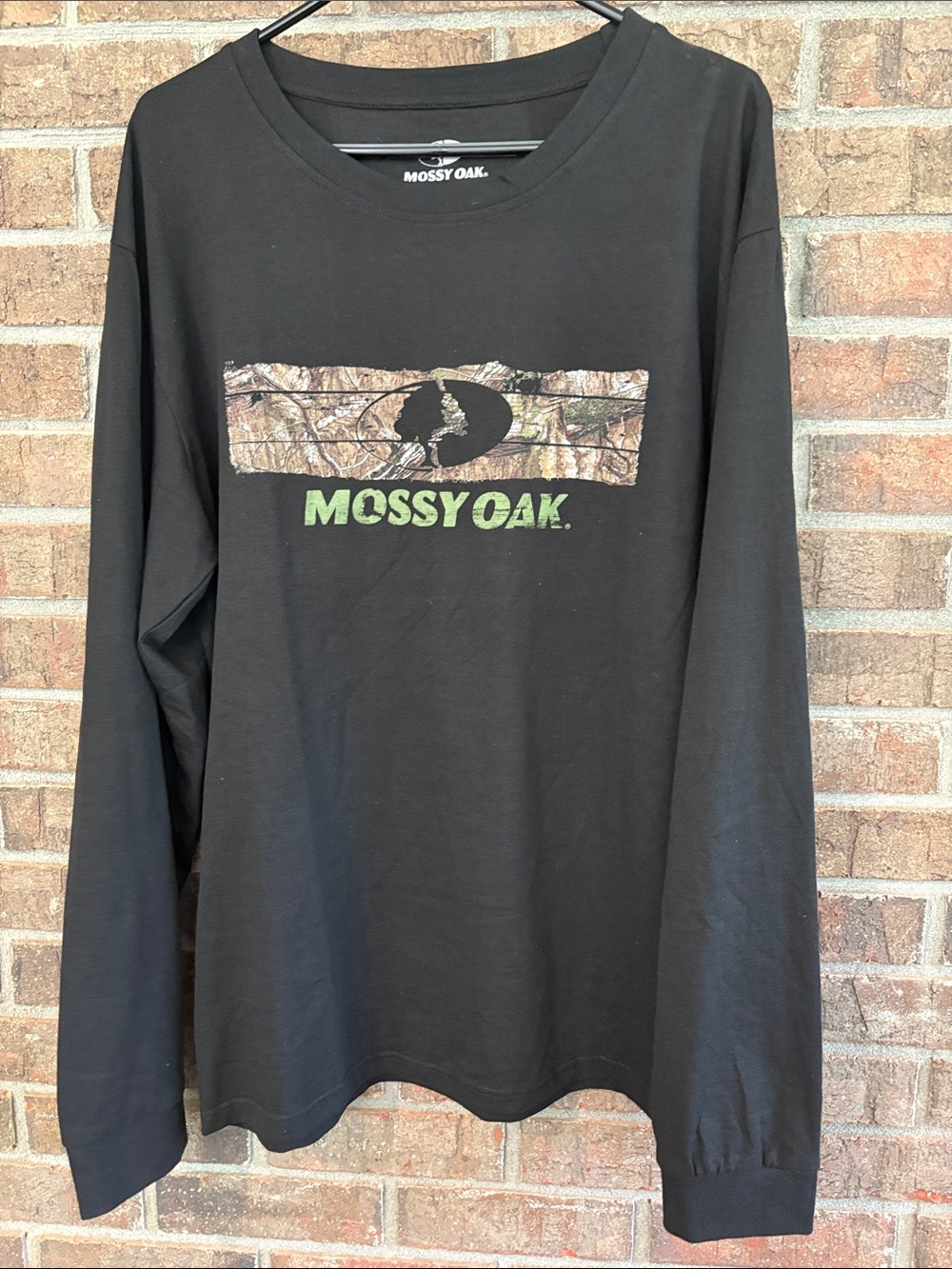 Mossy Oak Black Long Sleeve Tee with Camo Logo